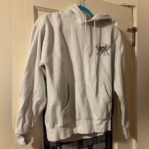 SCW hoodie, skull and moth design, white, size M